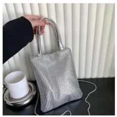 2way シルバー ショルダー ラインストーン メタリック バッグ ミニ