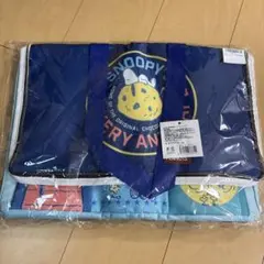 スヌーピー 折りたたみ保冷バッグ ネイビー 水色