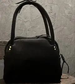 ブラックスエード ショルダーkudu革バッグ❣️ 手縫いレザー 