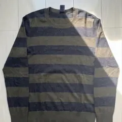 00s GAP ボーダー柄 ニット knit L カーキー 黒