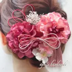 ピンク&ローズピンク〜和装花髪飾り〜結婚式　成人式　卒業式　振袖　入学式　袴水引