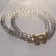 ラブラドライト × ゴールド蝶モチーフ 2連デザイン天然石ブレスレット15cm