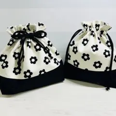 お弁当袋　コップ袋　セット　マーガレット　ハンドメイド　巾着袋　【860】