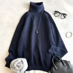 美品▲SLOANE スローン//タートルネックニット▲ネイビー