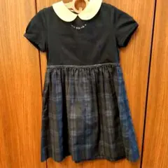 半袖ワンピース 紺色とチェック柄