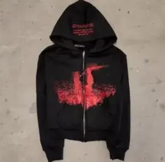 y2k opium 黒フード付きパーカー 赤いグラフィック