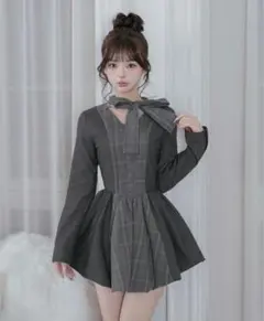 Darich チェックストライプバルーンミニワンピース