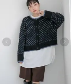 ローリーズファーム　２ＷＡＹ柄ショートニットプルオーバーカーディガン　　ブルー