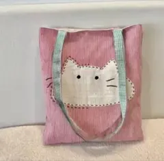 猫の顔刺繍トートバッグ ピンク