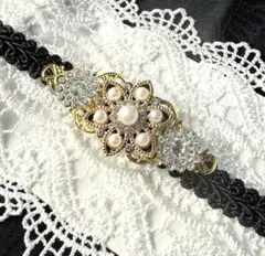 帯留め　帯留　パール　アンティーク　大正浪漫　モダン　大人可愛い　帯締め　三分紐