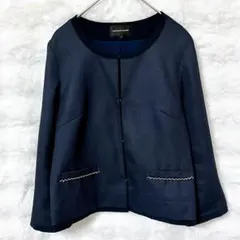 クイーンズコート 長袖 ノーカラージャケット M ネイビー チェーン きれいめのサムネイル