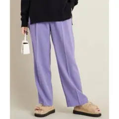 B&Yユナイテッドアローズ 洗えるポリエステルタックワイドパンツ 紫 パープル