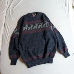 80年代90年代トナカイ柄オーバーサイズニットセーター　イギリス古着WOOL