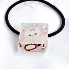 ピンクマーブル 猫ちゃん♡ かすみ草 お花 レジン ヘアゴム ネコ ねこ