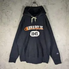 Championチャンピオン リバースウィーブ パーカー 刺繍ロゴ 黒 オレンジ