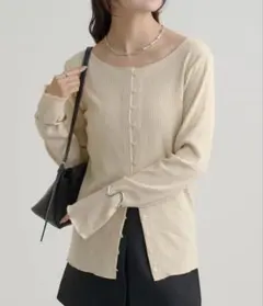 mystic 起毛リブボタンカーディガン