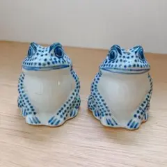 【中古】陶器　カエルの置き物