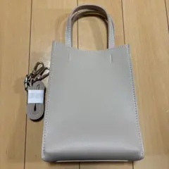 新品　ベージュ ミニトートバッグ 取り外しストラップ付き