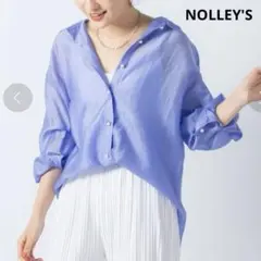 ノーリーズ シアー スラブ パール釦 2way シャツ ブラウス 麻混 ブルー
