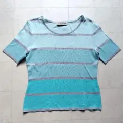【ANDORE LUCIANO】ボーダー ニット 水色 半袖 トップス マルチ