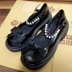 厚底パンプス　25cm　リボン　パール　ストラップ　ロリータ　かわいい