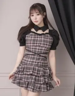 pium 半袖ビジューカーデ×チェックワンピセット - メルカリ