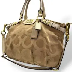 コーチ ショルダーバッグ 2way キャンバス ベージュ系 オプアート 金具ロゴ