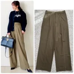 極美品 UNIQLO タックワイドパンツ 2024年モデル オリーブ Lサイズ