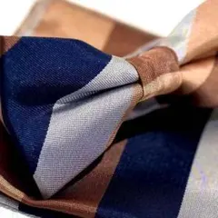 ○蝶ネクタイ　紺色　ブラウン　ストライプ　披露宴　Vjs