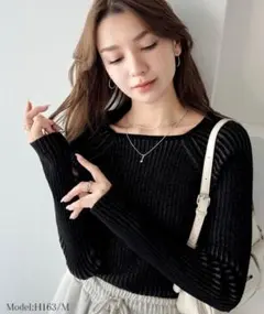 classicalelf✴︎リブスクエアネックニットプルオーバー（ブラック）