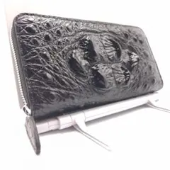 新品 リアルクロコダイル本革 大クラウン 背革 長財布 ブラック 黒色 ワニ革のサムネイル