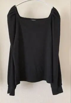 スクエアネック パフスリーブDoublefocus リブ編みニットLL