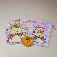 ポムポムプリン ポーチ 巾着 缶バッジ 3点セット