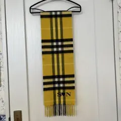 バーバリー　イエローチェックマフラー S♥N刺繍入りカシミヤ100%