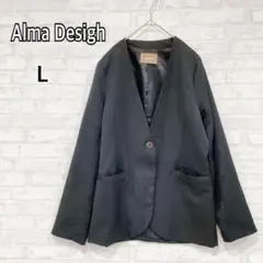【アルマデザイン】黒 ノーカラージャケット L レディース y2180