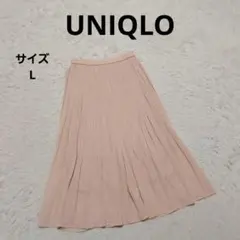 ユニクロ ハイウエストシフォンプリーツスカート ピンク L 裏地 ウエストゴム