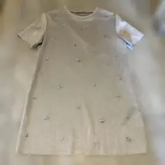 ZARA グレー ビジュー スエード調　チュニック　ワンピース L 半袖