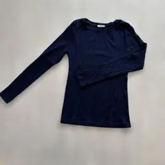 ネイビー リブ編み風　長袖Tシャツ Sサイズ