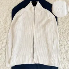 美品　ルイヴィトン　ニット　ロゴ刺繍　XL相当　ジップアップ　ホワイト