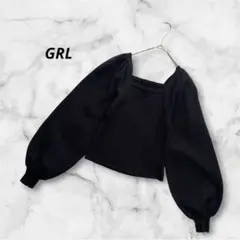 GRL グレイル リブニット セーター フリーサイズ ブラック パフスリーブ