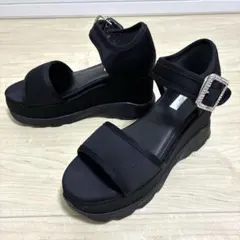 【美品】EVOL スクエアビジュー厚底サンダル ブラック M