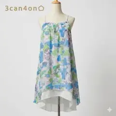 3can4on 花柄チュニック 体型カバーフィッシュテール ワンピ L 水色美品