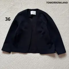 トゥモローランド 春物　ボンディングジャージーノーカラージャケット　ネイビー　S