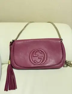 GUCCI（グッチ）ソーホー チェーン ショルダーバッグ ピンク フリンジ 