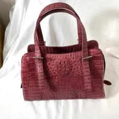 美品　クロコダイル　真ん中取り　ハンドバッグ　赤　レディース