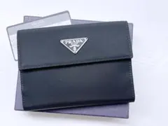 美品　PRADA　トライアングルロゴ　テスート　三つ折り財布　黒　オールド
