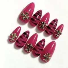 【現品】ネイルチップ クロム マゼンタ ゼブラ 地雷 サブカル ギャル 派手