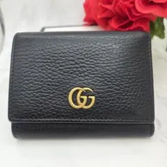 極美品☆GUCCI 二つ折り財布 黒 GGマーモント コンパクト 箱袋付