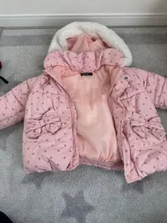 Moujonjon ピンクの水玉ダウンコート　90