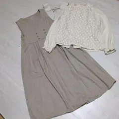 サマンサモスモス ダブル釦ジレワンピース 付け襟 ブラウス 3点セット